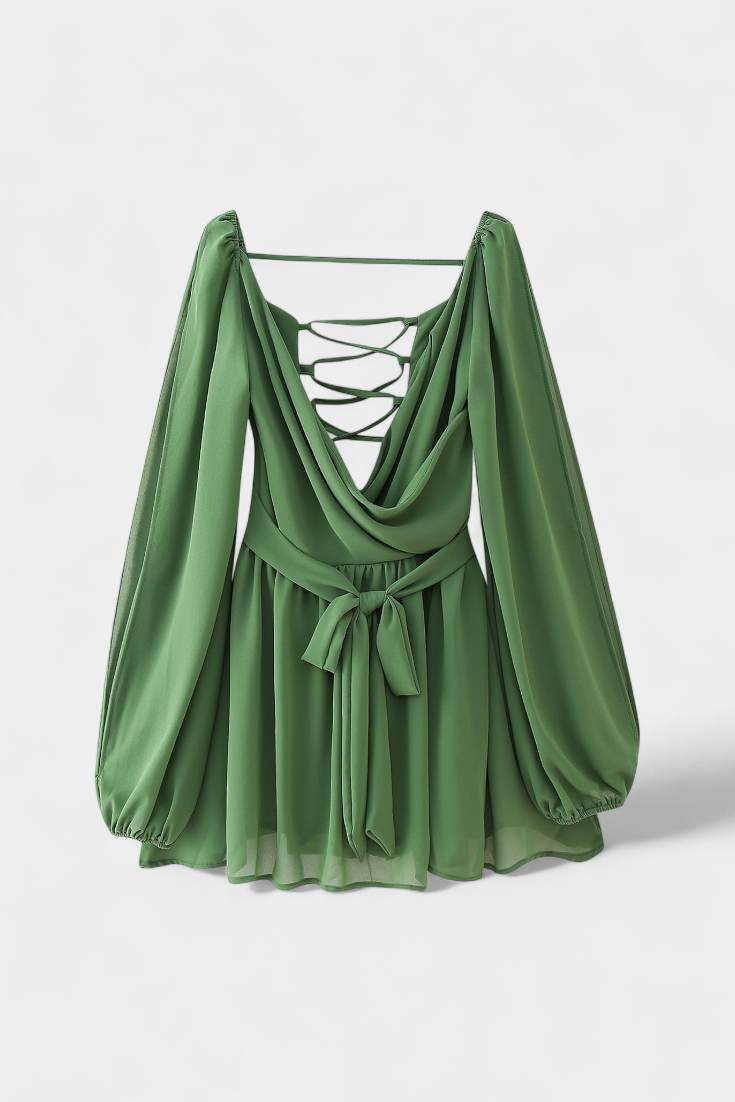 Skylar Vestido Mini con Escote en V y Mangas Ligeras