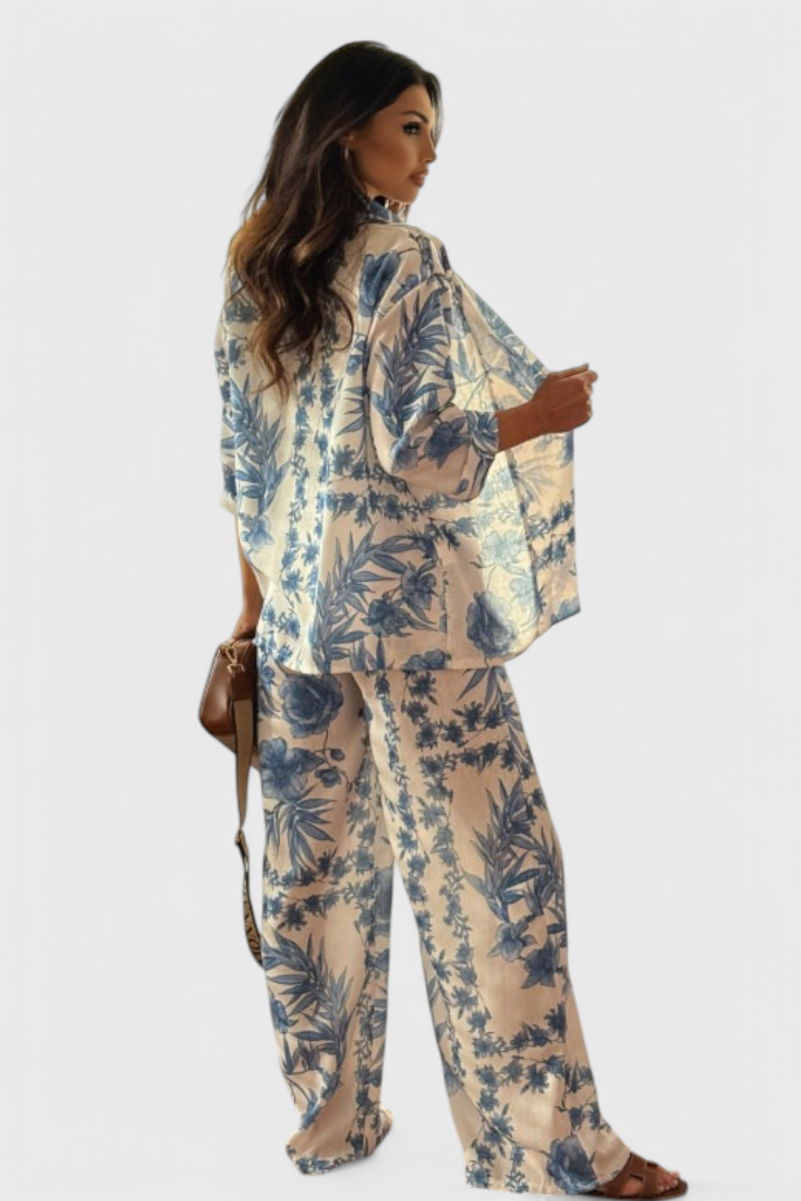 Odile Conjunto de Mezcla de Algodón con Top de Manga 3/4 y Pantalones con Bolsillos