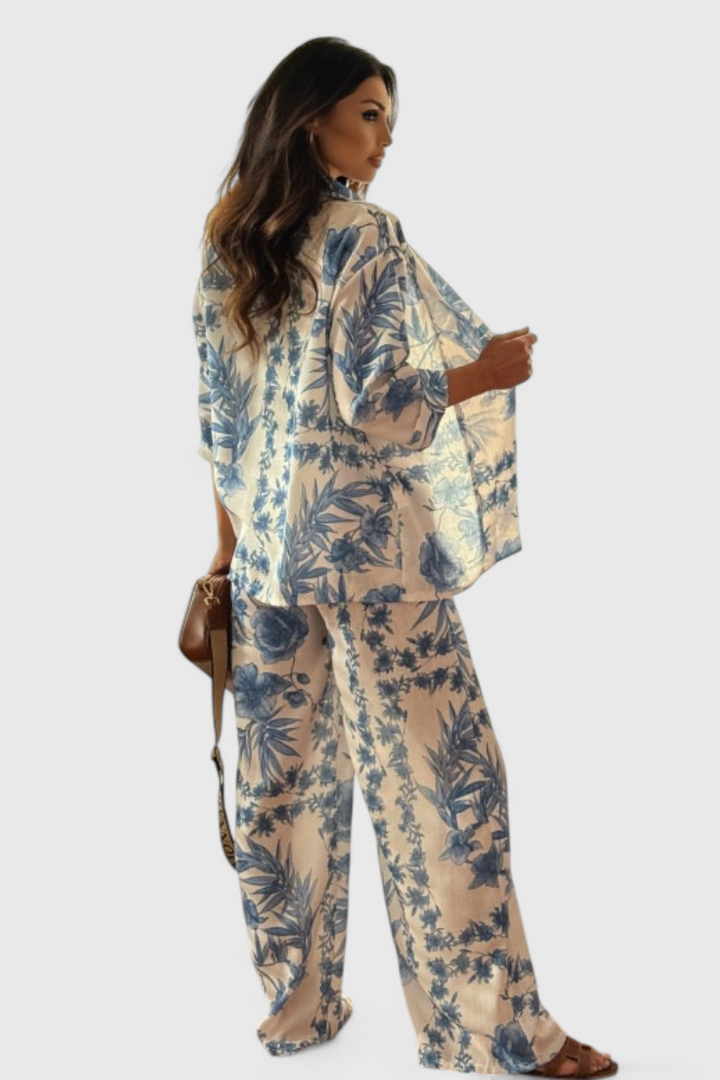 Odile Conjunto de Mezcla de Algodón con Top de Manga 3/4 y Pantalones con Bolsillos