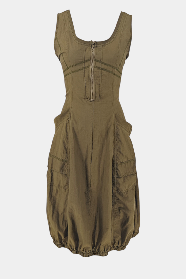 Katana Vestido Midi con Dobladillo de Burbujas y Corsé Ajustado