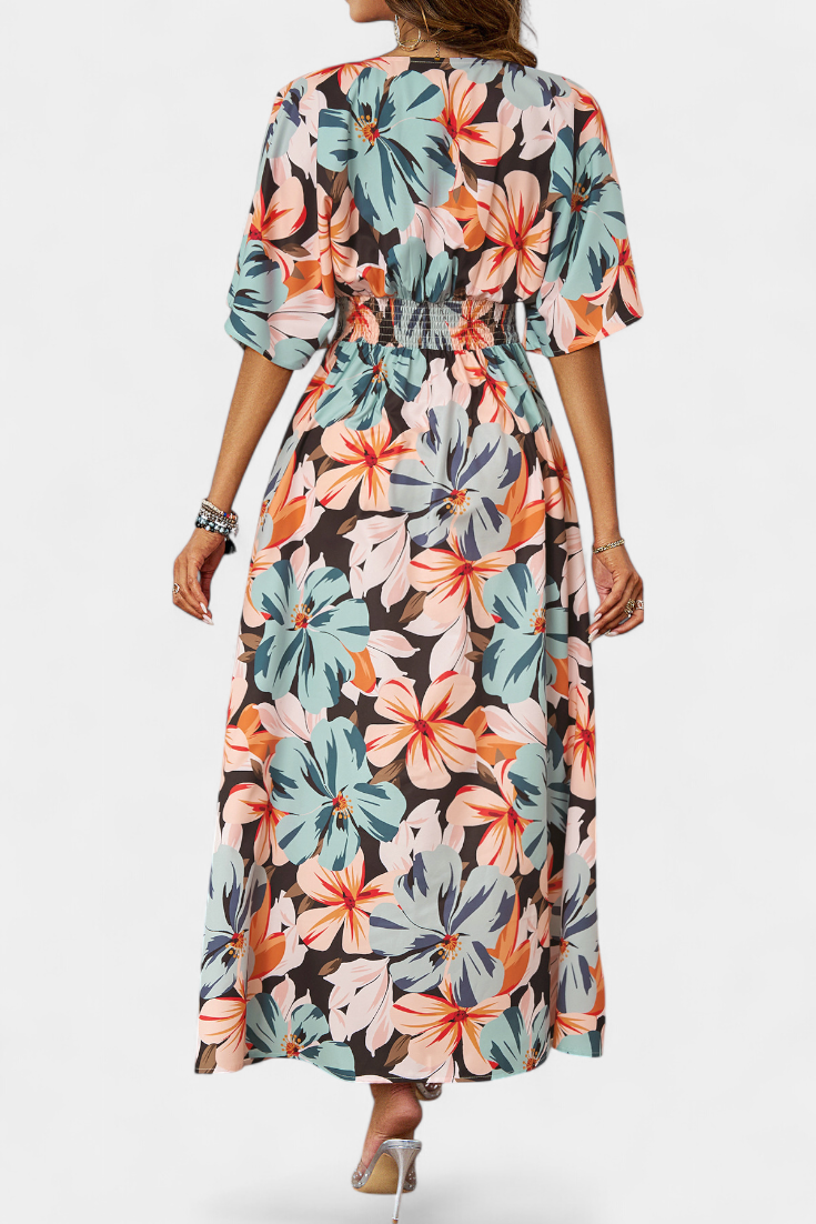 Julie Vestido Largo con Estampado Floral y Escote Cruzado