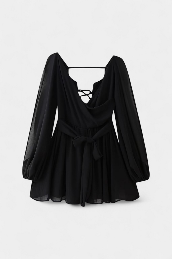 Skylar Vestido Mini con Escote en V y Mangas Ligeras