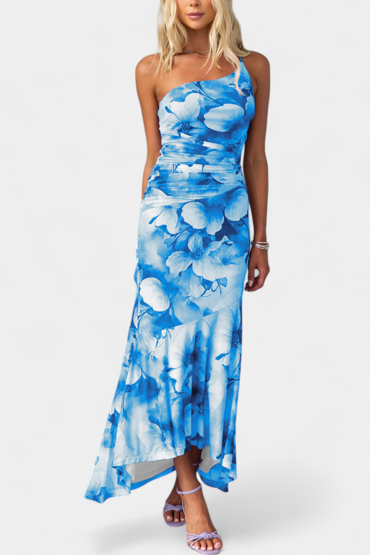 Abigail Vestido Largo de Floral con Una Sola Manga