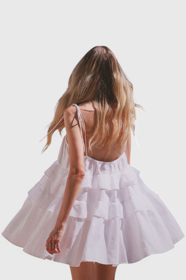 Vianey Vestido Mini de Algodón y Lino Sin Espalda