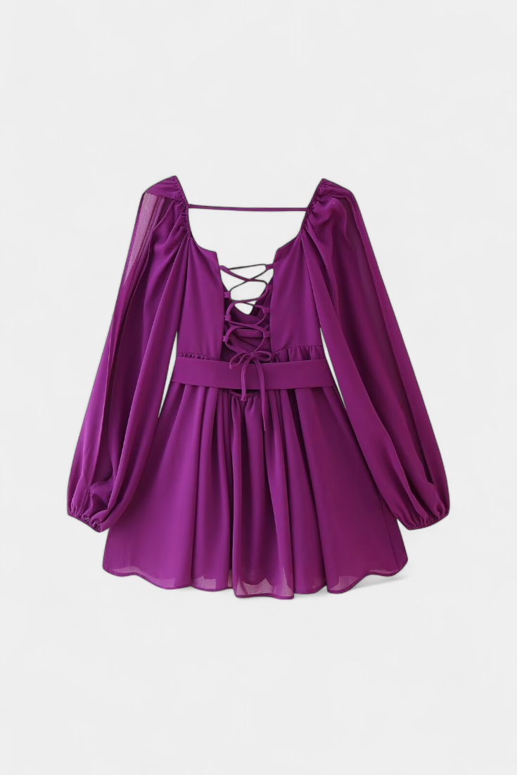 Skylar Vestido Mini con Escote en V y Mangas Ligeras