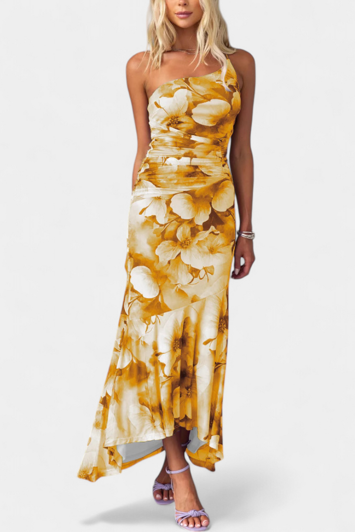 Abigail Vestido Largo de Floral con Una Sola Manga