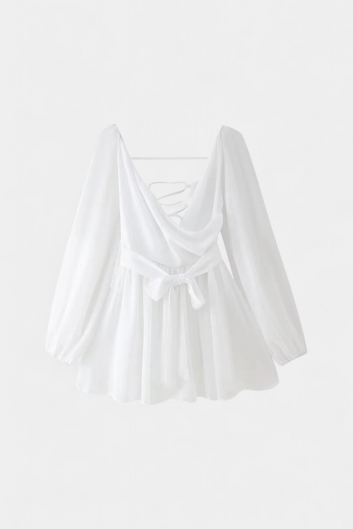 Skylar Vestido Mini con Escote en V y Mangas Ligeras