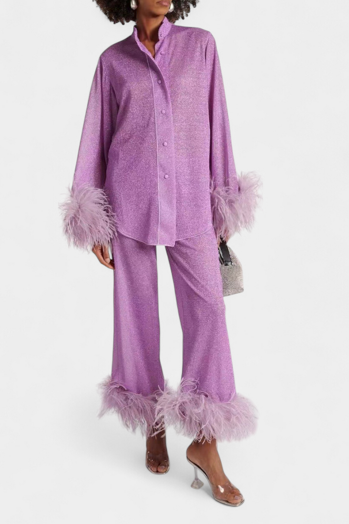 Polina Conjunto de Dos Piezas con Collar de Plumas