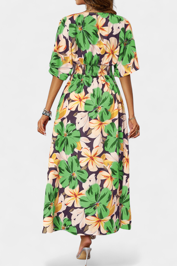 Julie Vestido Largo con Estampado Floral y Escote Cruzado