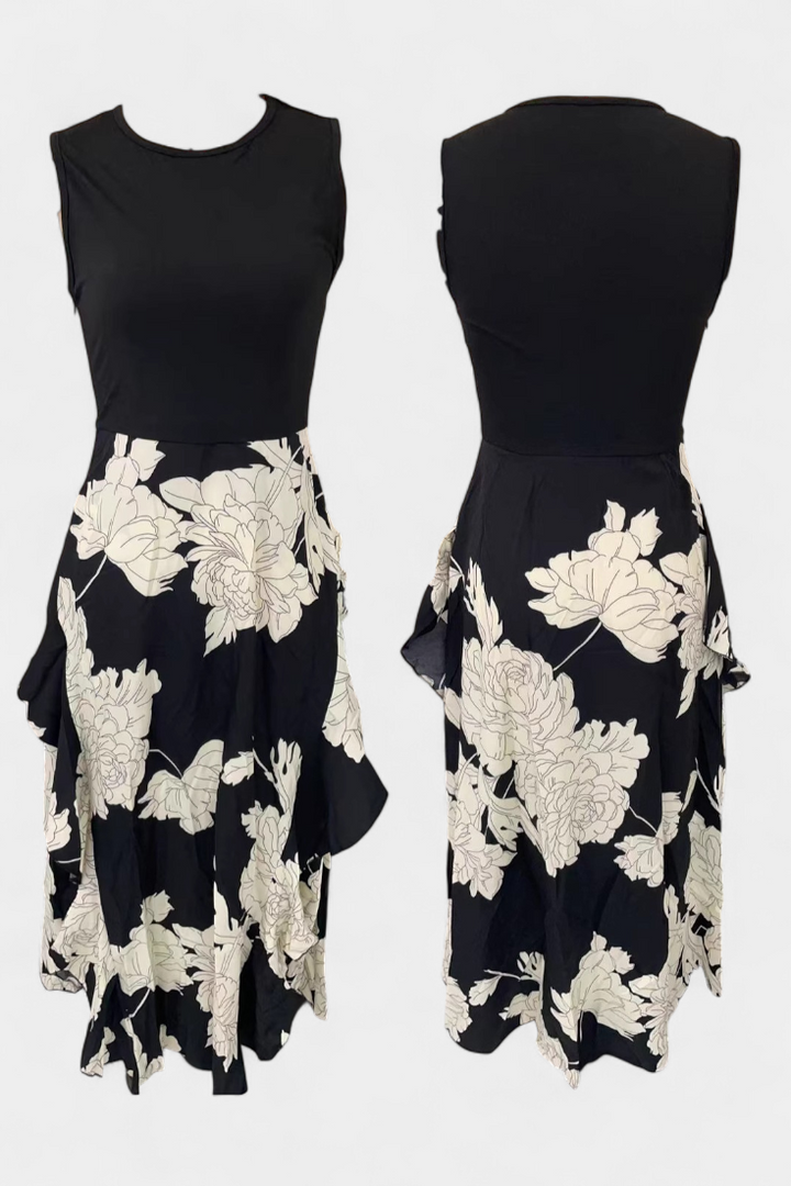 Raquel Vestido con Top de Punto y Falda Floral con Abertura