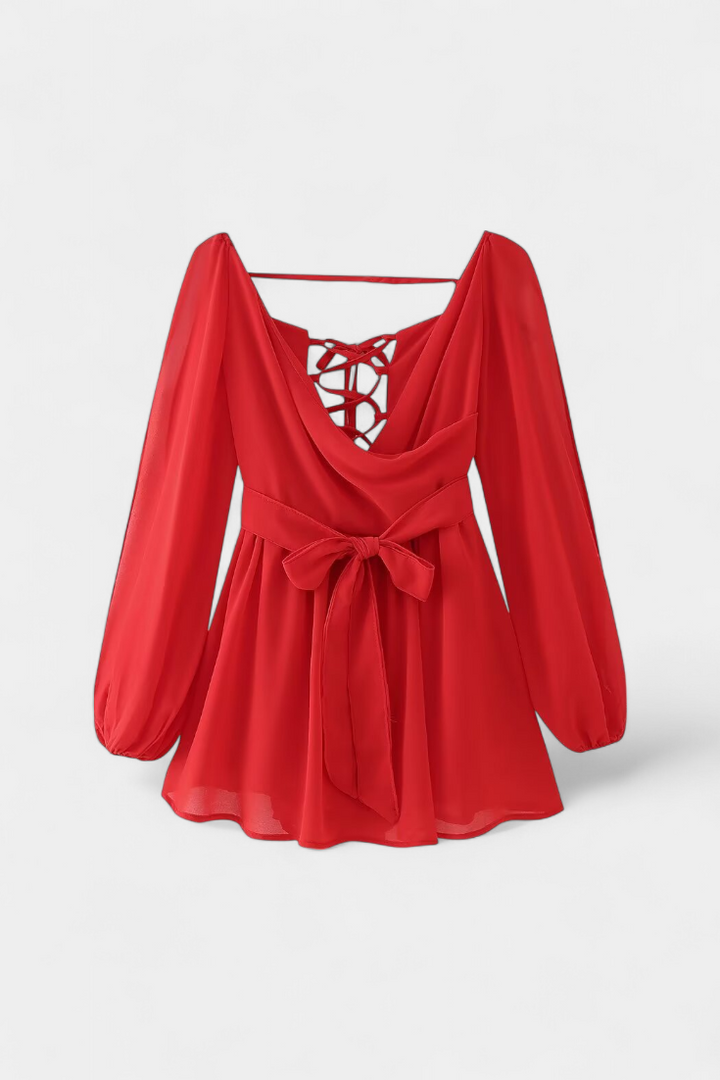 Skylar Vestido Mini con Escote en V y Mangas Ligeras