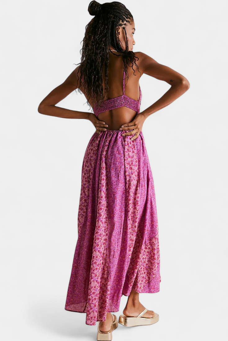 Lexa Vestido Boho Floral de Chiffon con Espalda Descubierta