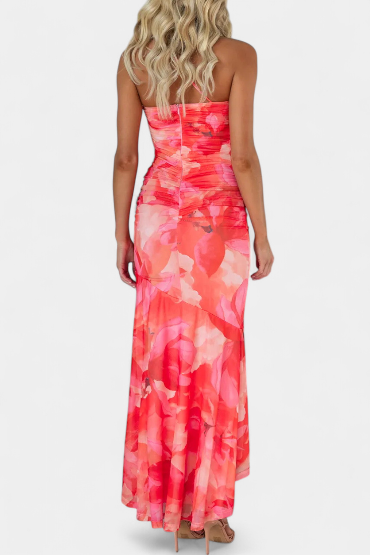 Abigail Vestido Largo de Floral con Una Sola Manga