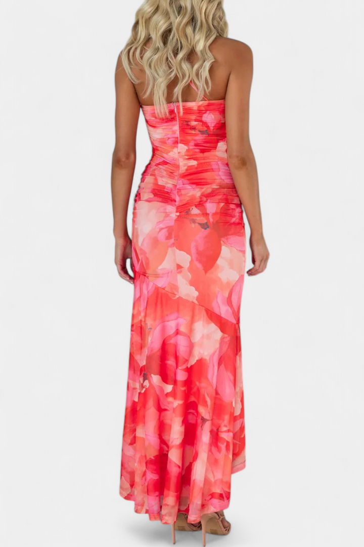 Abigail Vestido Largo de Floral con Una Sola Manga