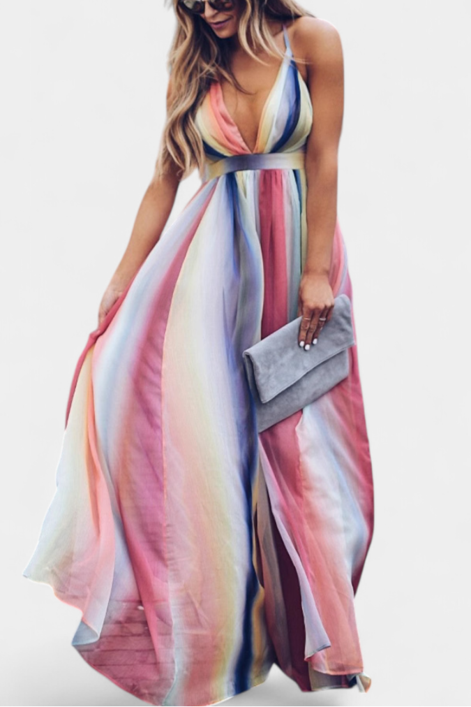 Gretchen Vestido de Rayas Multicolor con Escote en V