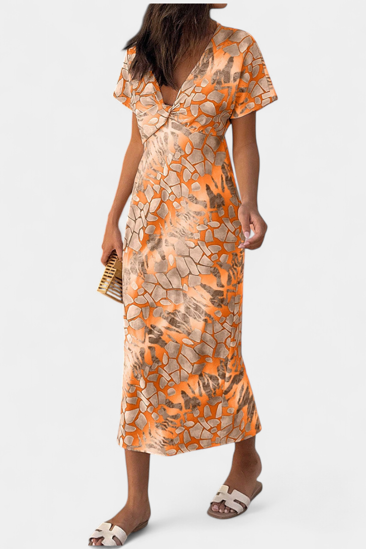 Triana Dress with Abstract Print and V-Neck