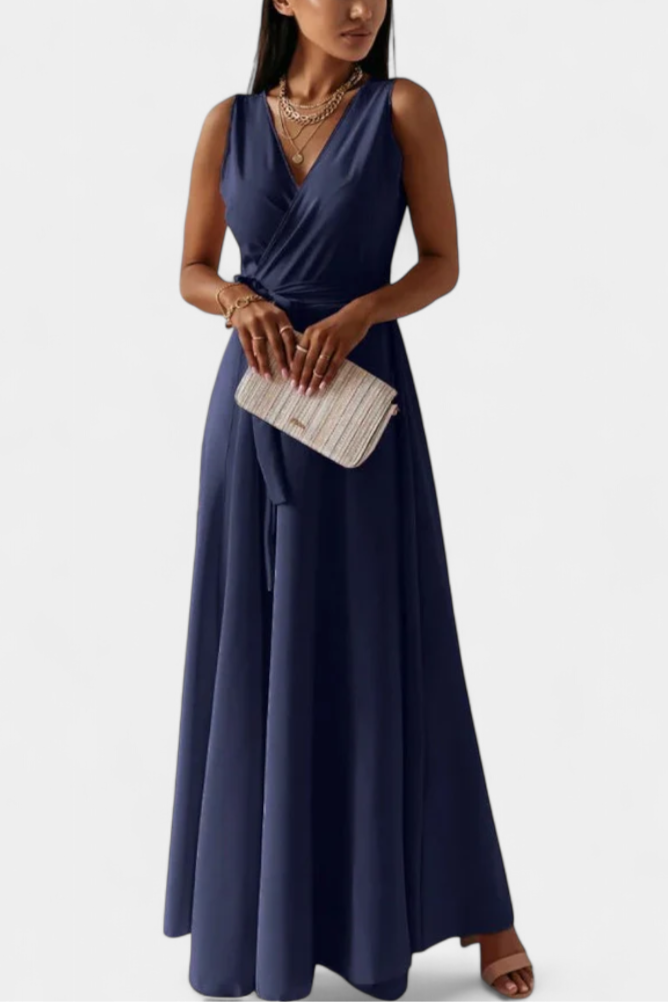 Marla – Vestido Largo de Escote en V y Silueta Fluida