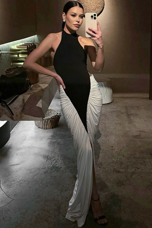 Ariana Vestido Midi Bicolor con Plisado