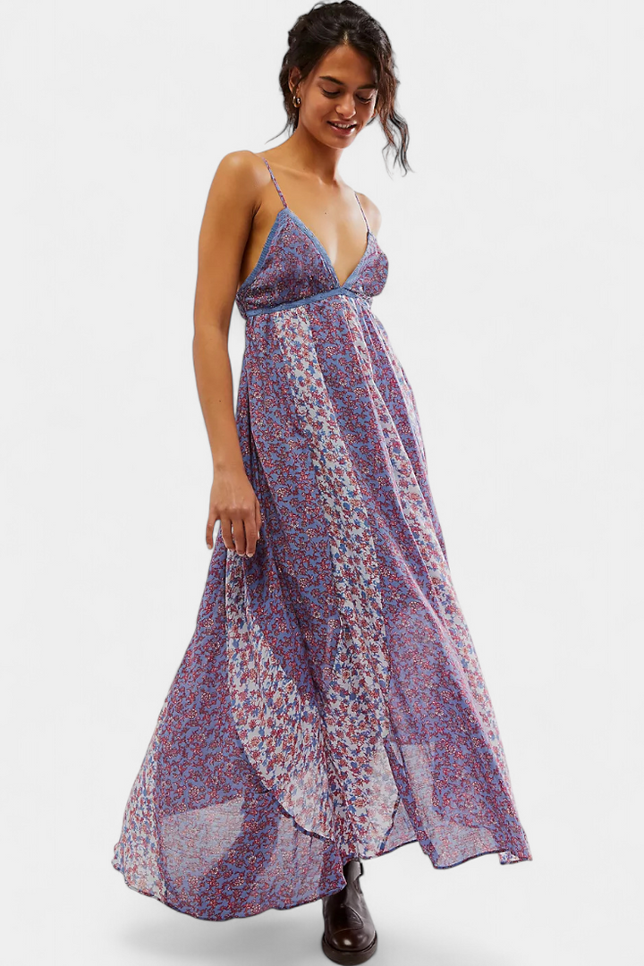 Lexa Vestido Boho Floral de Chiffon con Espalda Descubierta
