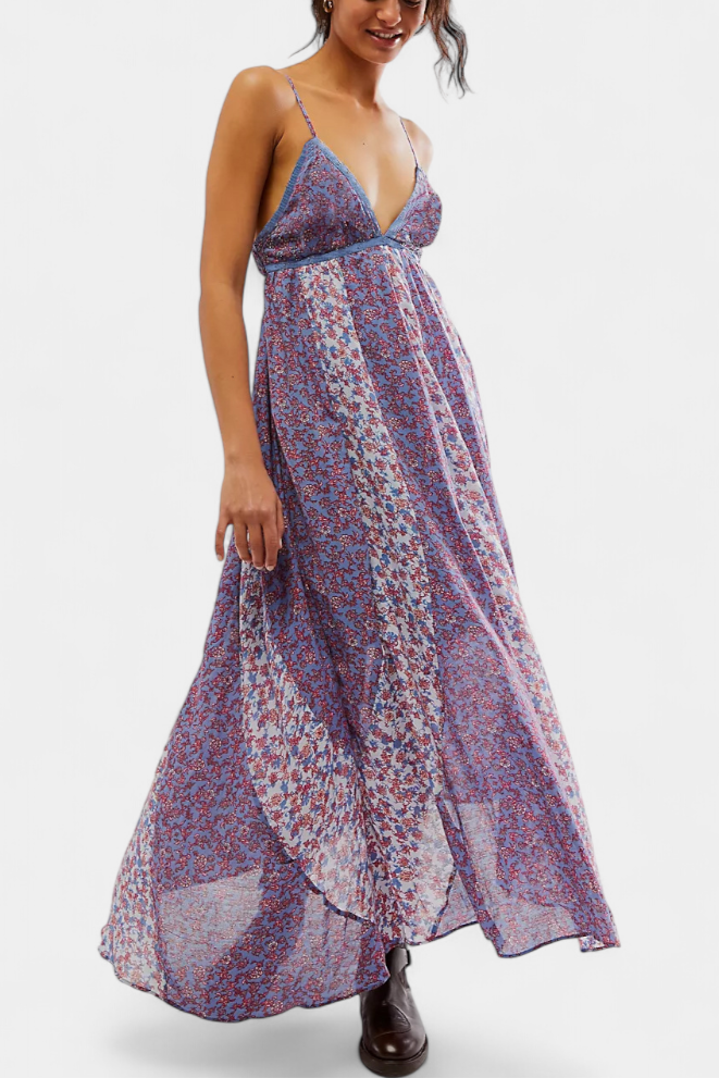 Lexa Vestido Boho Floral de Chiffon con Espalda Descubierta