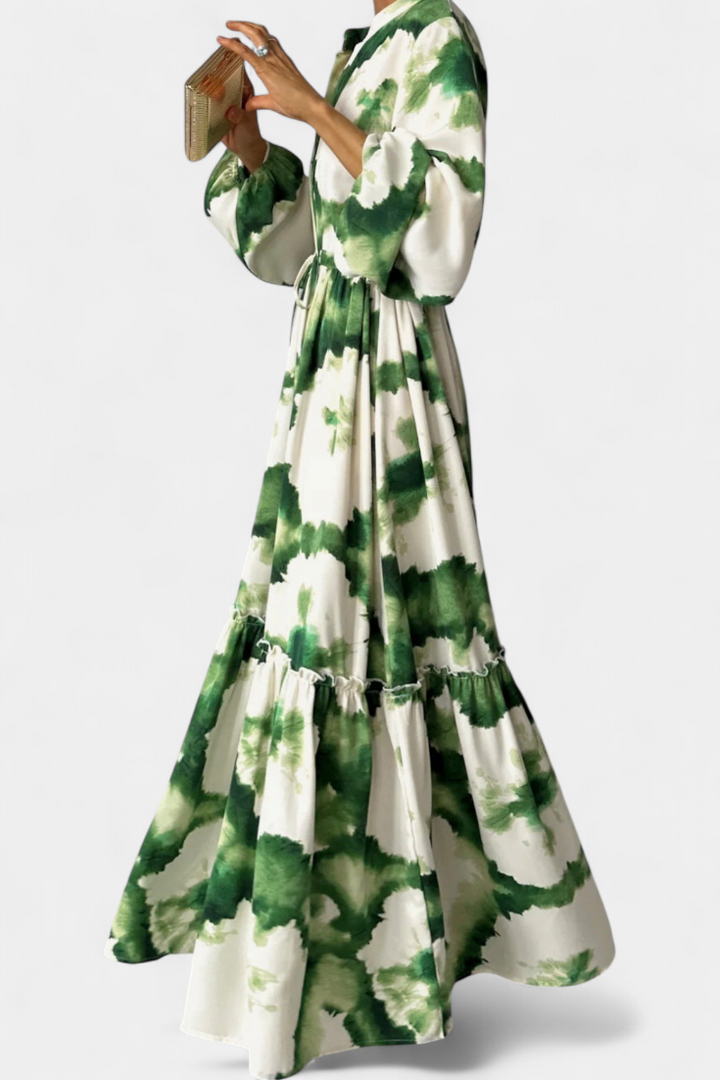 María Vestido Maxi de Manga Larga con Escote en V