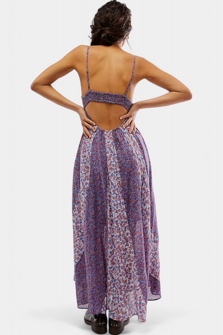 Lexa Vestido Boho Floral de Chiffon con Espalda Descubierta