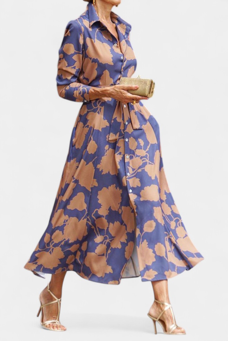 Samaria Vestido Midi de Botones con Cuello Floral