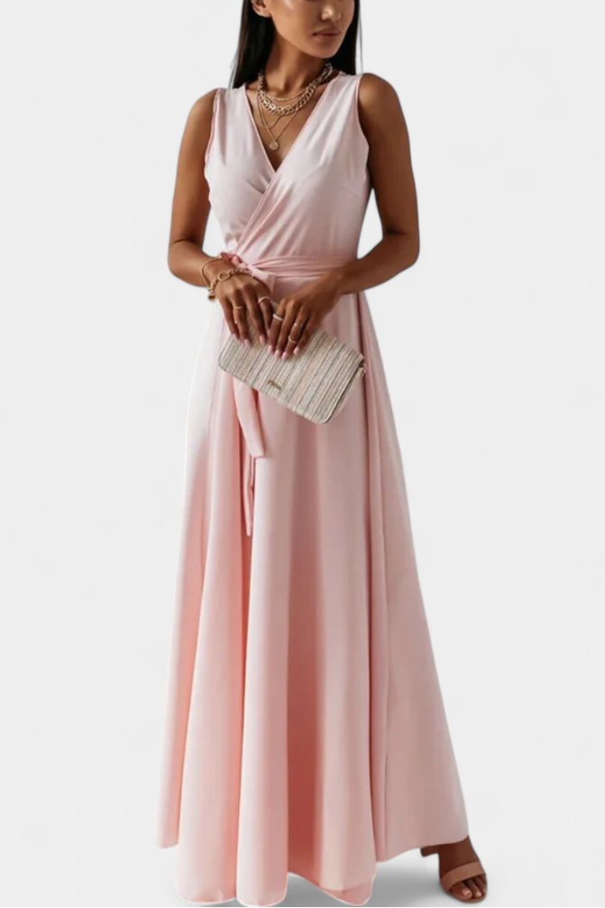 Marla – Vestido Largo de Escote en V y Silueta Fluida