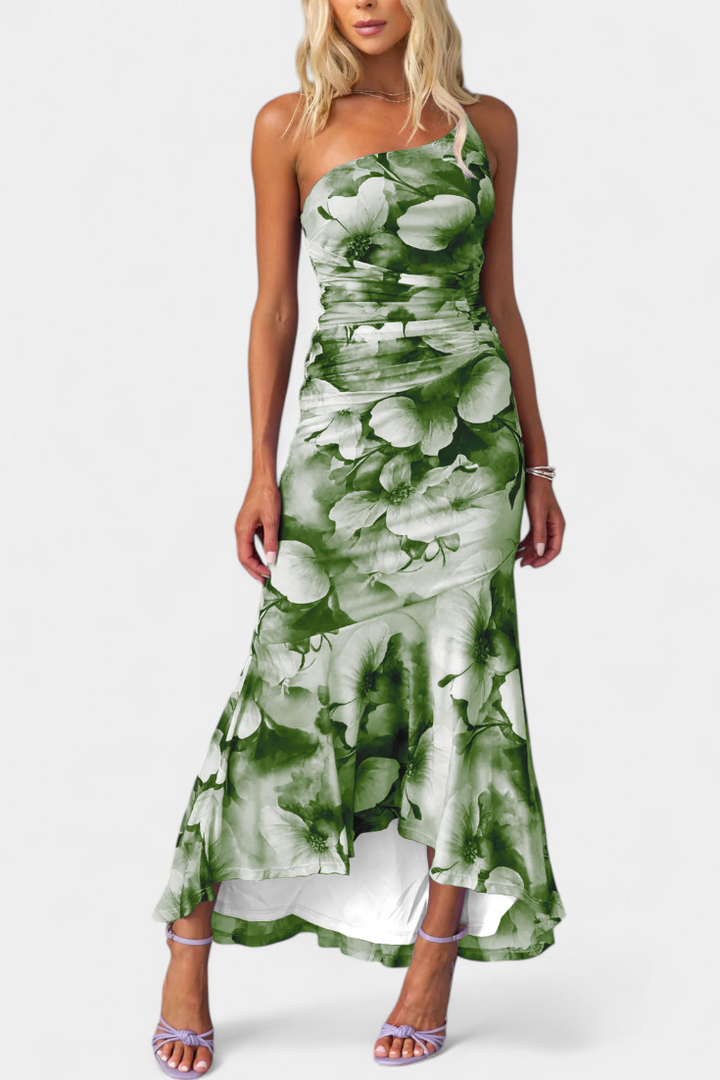 Abigail Vestido Largo de Floral con Una Sola Manga