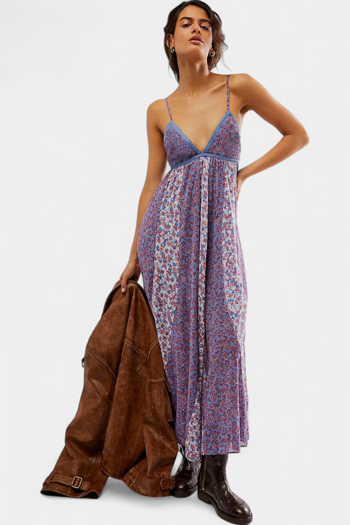 Lexa Vestido Boho Floral de Chiffon con Espalda Descubierta