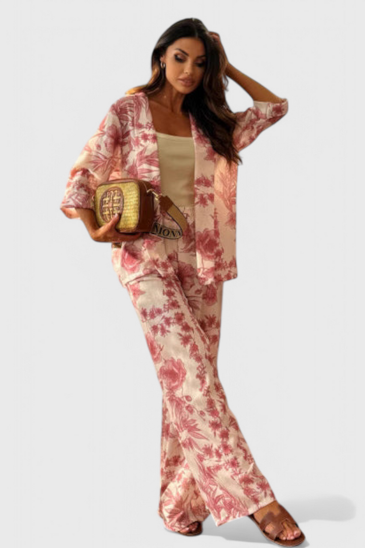 Odile Conjunto de Mezcla de Algodón con Top de Manga 3/4 y Pantalones con Bolsillos