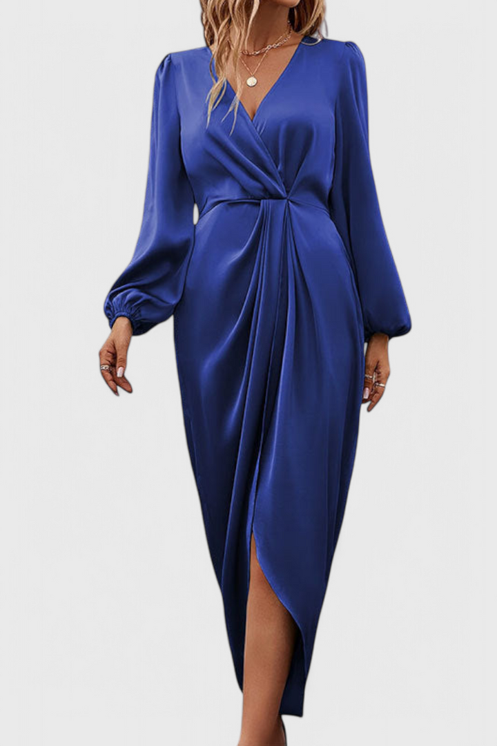 Giada Vestido Largo Elegante con Escote en V y Abertura Lateral