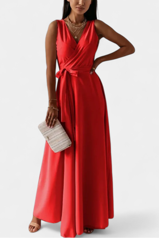 Marla – Vestido Largo de Escote en V y Silueta Fluida