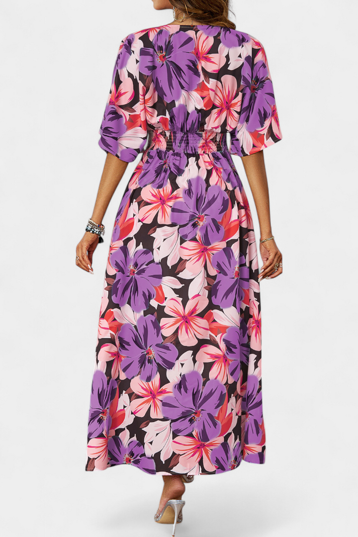 Julie Vestido Largo con Estampado Floral y Escote Cruzado