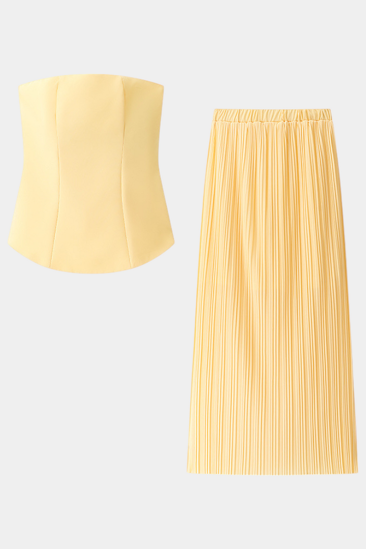 Clarita Conjunto de Dos Piezas Plisado Sin Tirantes