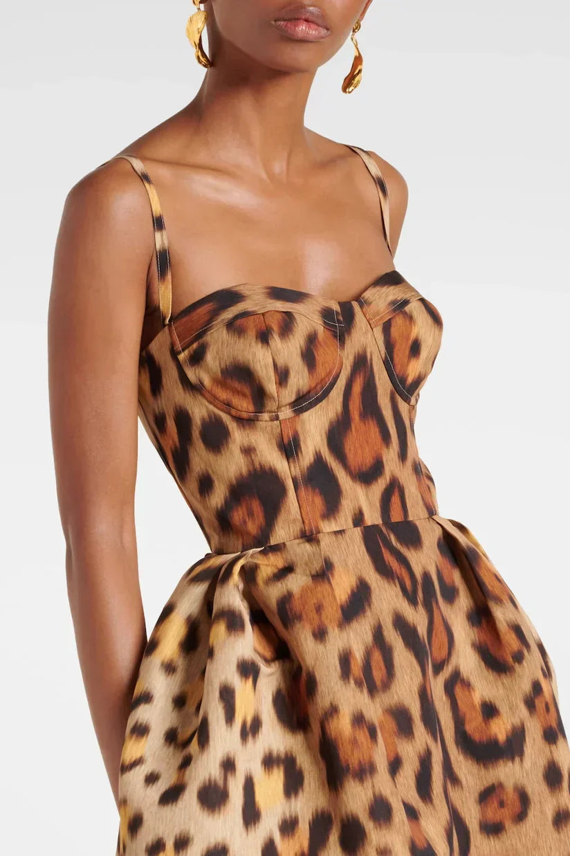 Tiana Vestido Midi Bustier Leopardo