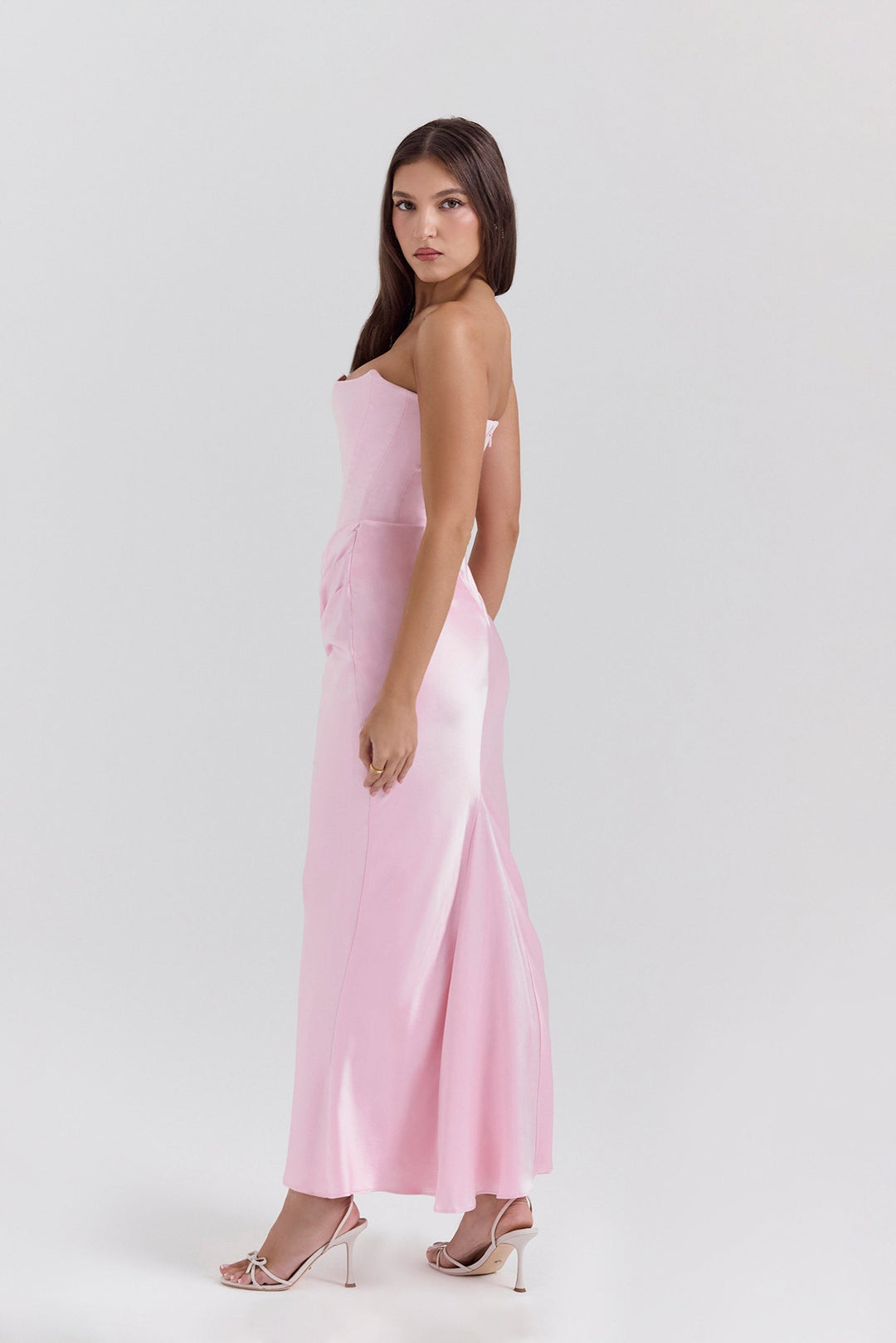 Emily Vestido Maxi Drapado con Corsé Sin Tirantes