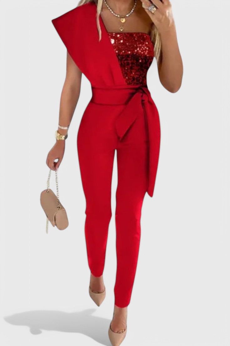 Mono de Lentejuelas de Un Solo Hombro Layla