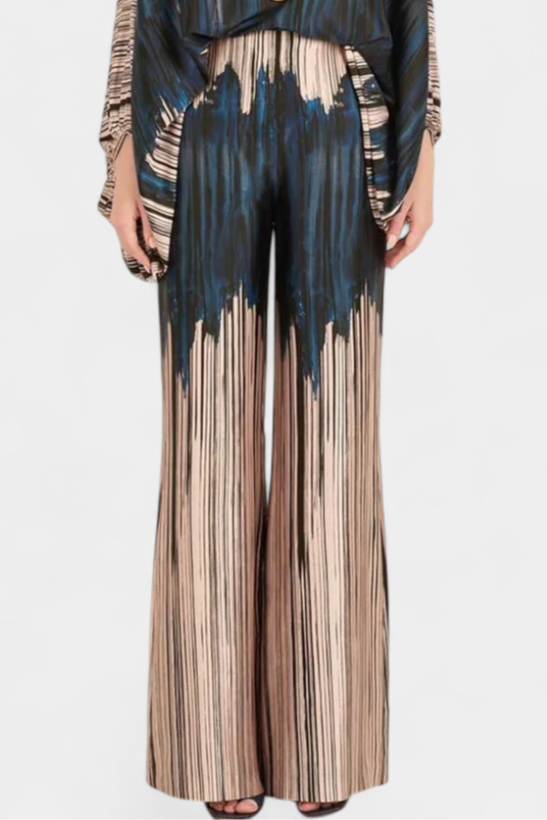 Sybella Conjunto de Dos Piezas con Hombros Descubiertos y Pantalones Amplios Estampados