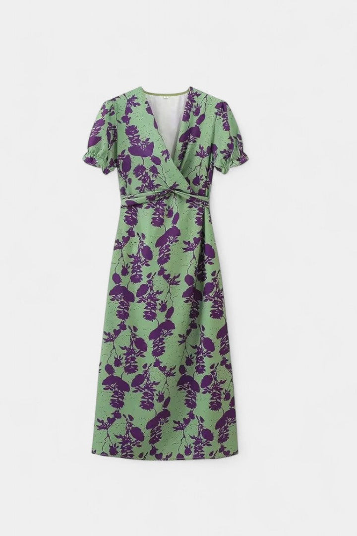 Elara Vestido Maxi con Nudo Frontal y Estampado Floral Delicado