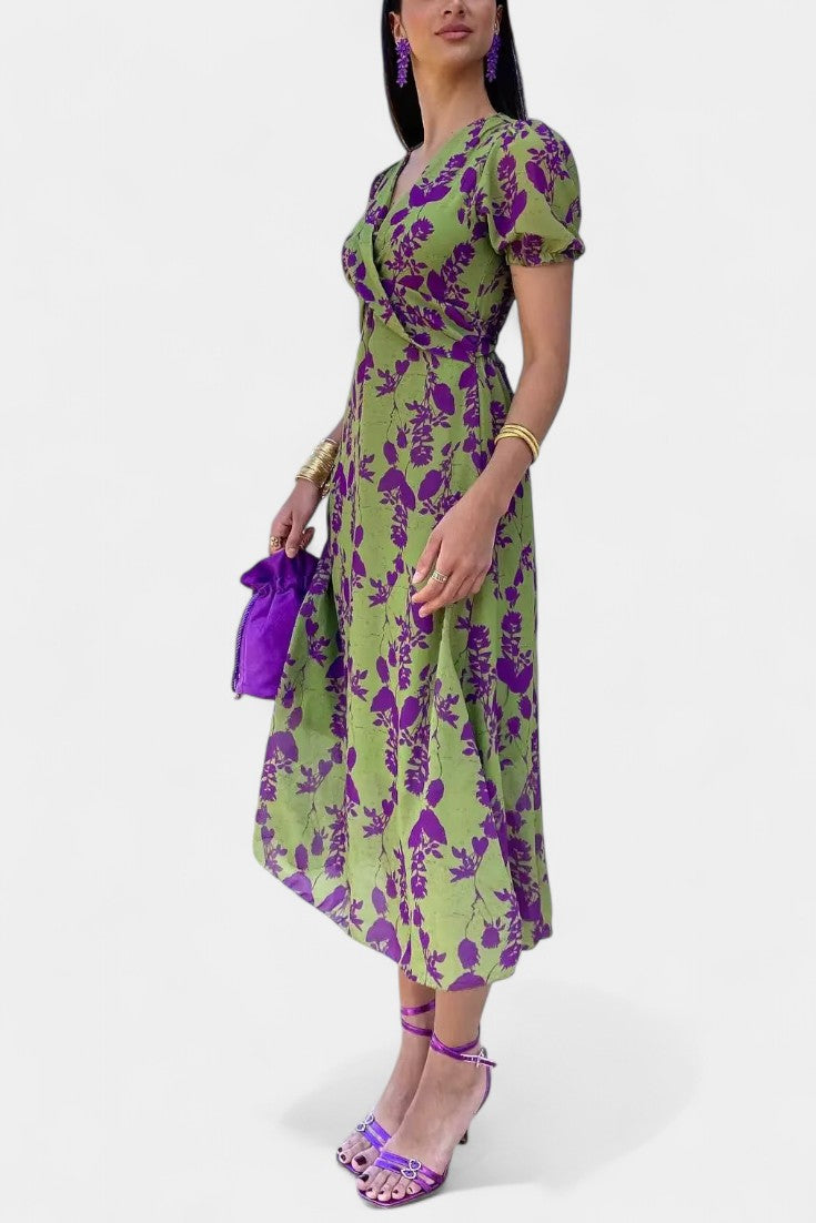 Elara Vestido Maxi con Nudo Frontal y Estampado Floral Delicado