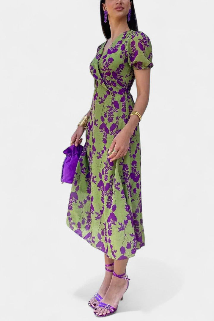 Elara Vestido Maxi con Nudo Frontal y Estampado Floral Delicado