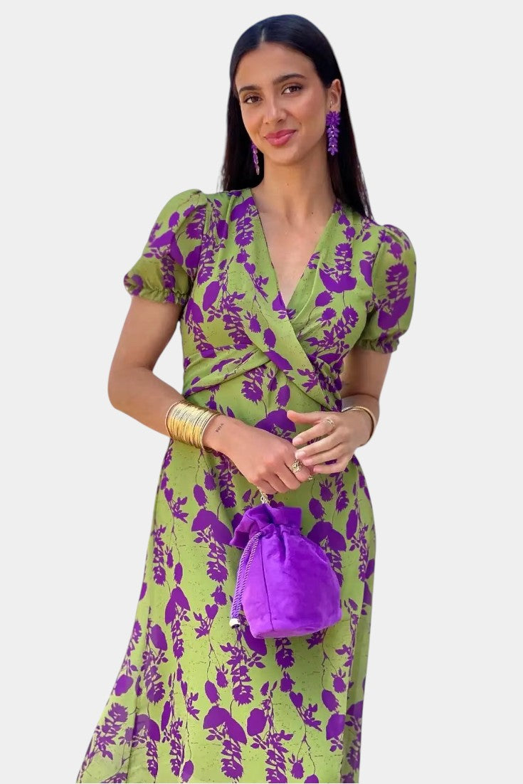 Elara Vestido Maxi con Nudo Frontal y Estampado Floral Delicado