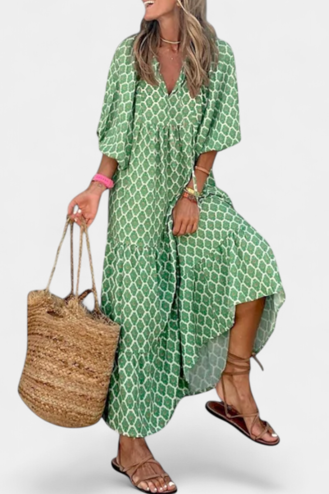 Aroa Vestido Boho con Estampado Artístico y Silueta Fluida