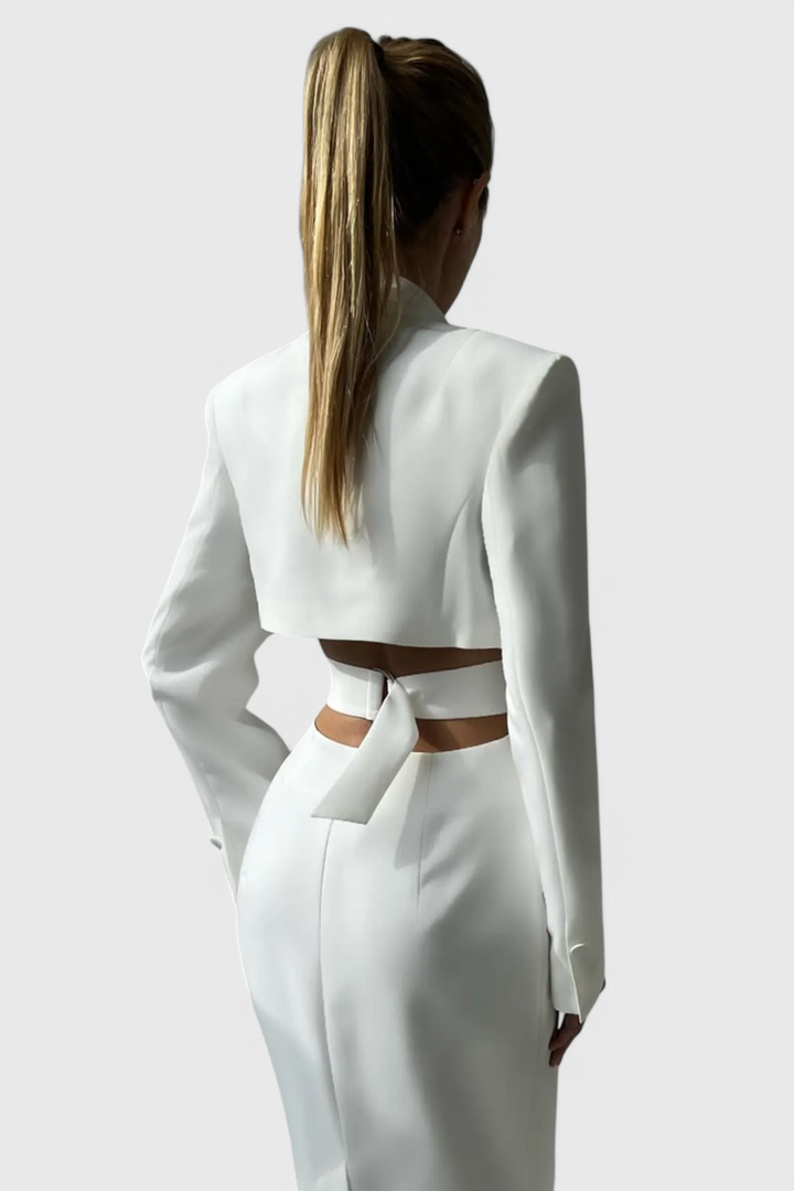 Bernice Vestido Blazer Midi con Corte y Espalda Descubierta