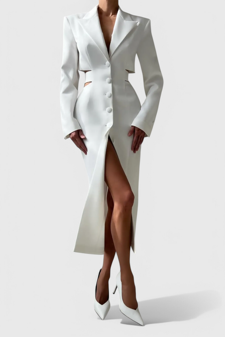 Bernice Vestido Blazer Midi con Corte y Espalda Descubierta