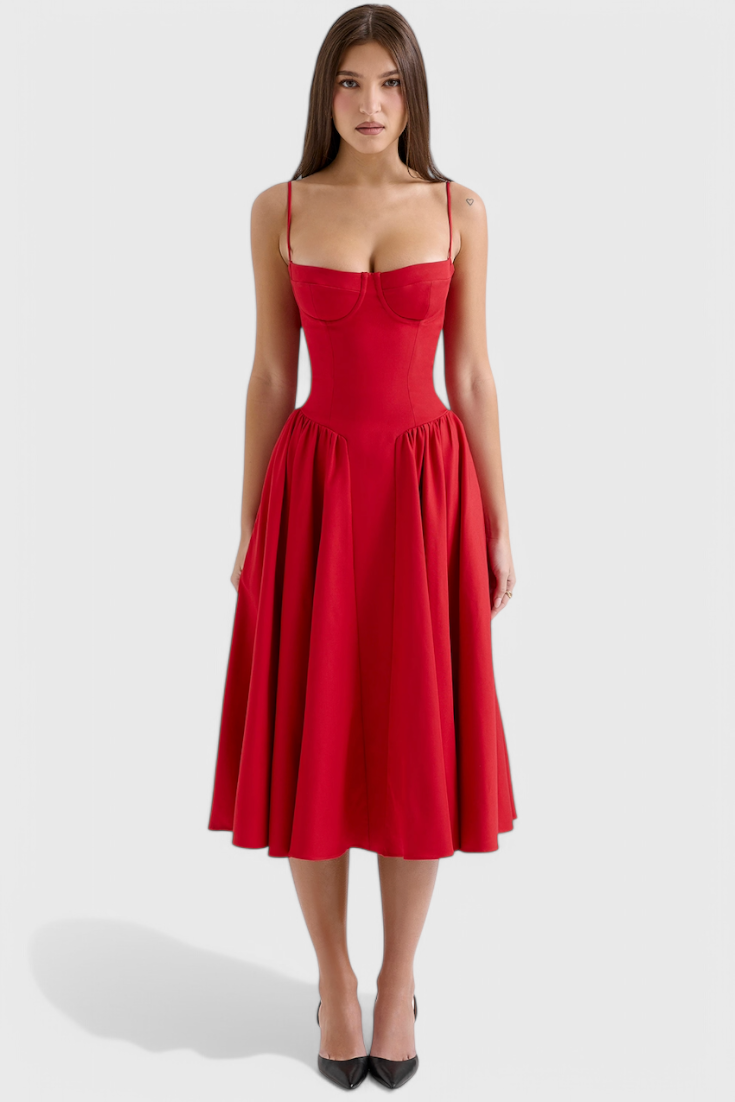 Felicity Vestido Midi Corsé Sin Mangas