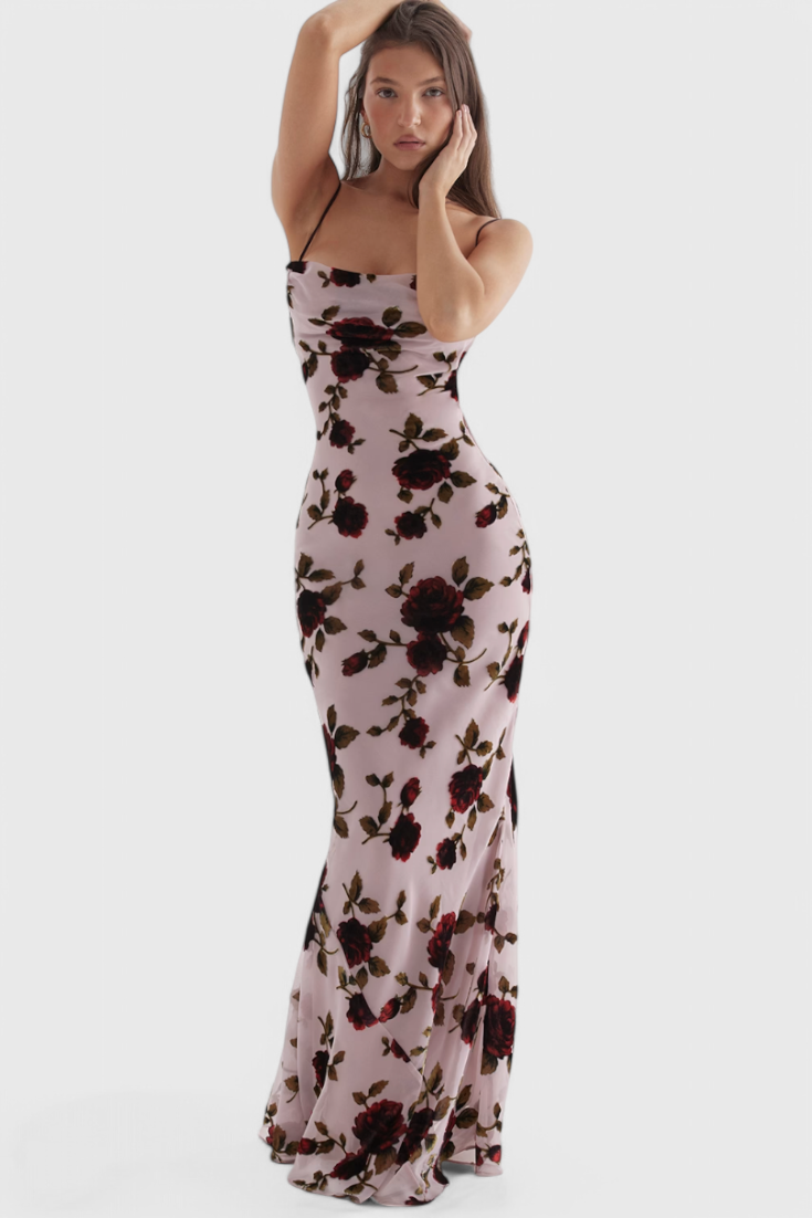 Irina Vestido Deslizante con Estampado Floral y Espalda Descubierta