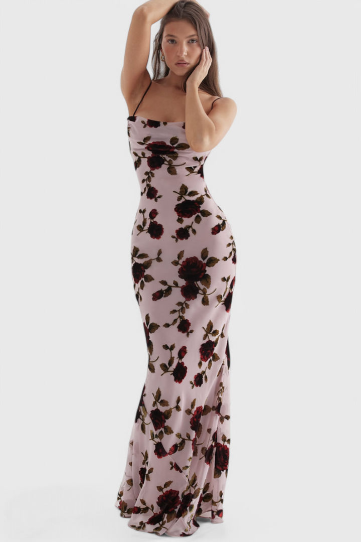 Irina Vestido Deslizante con Estampado Floral y Espalda Descubierta