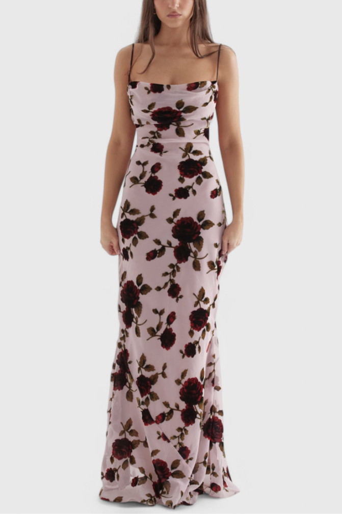 Irina Vestido Deslizante con Estampado Floral y Espalda Descubierta